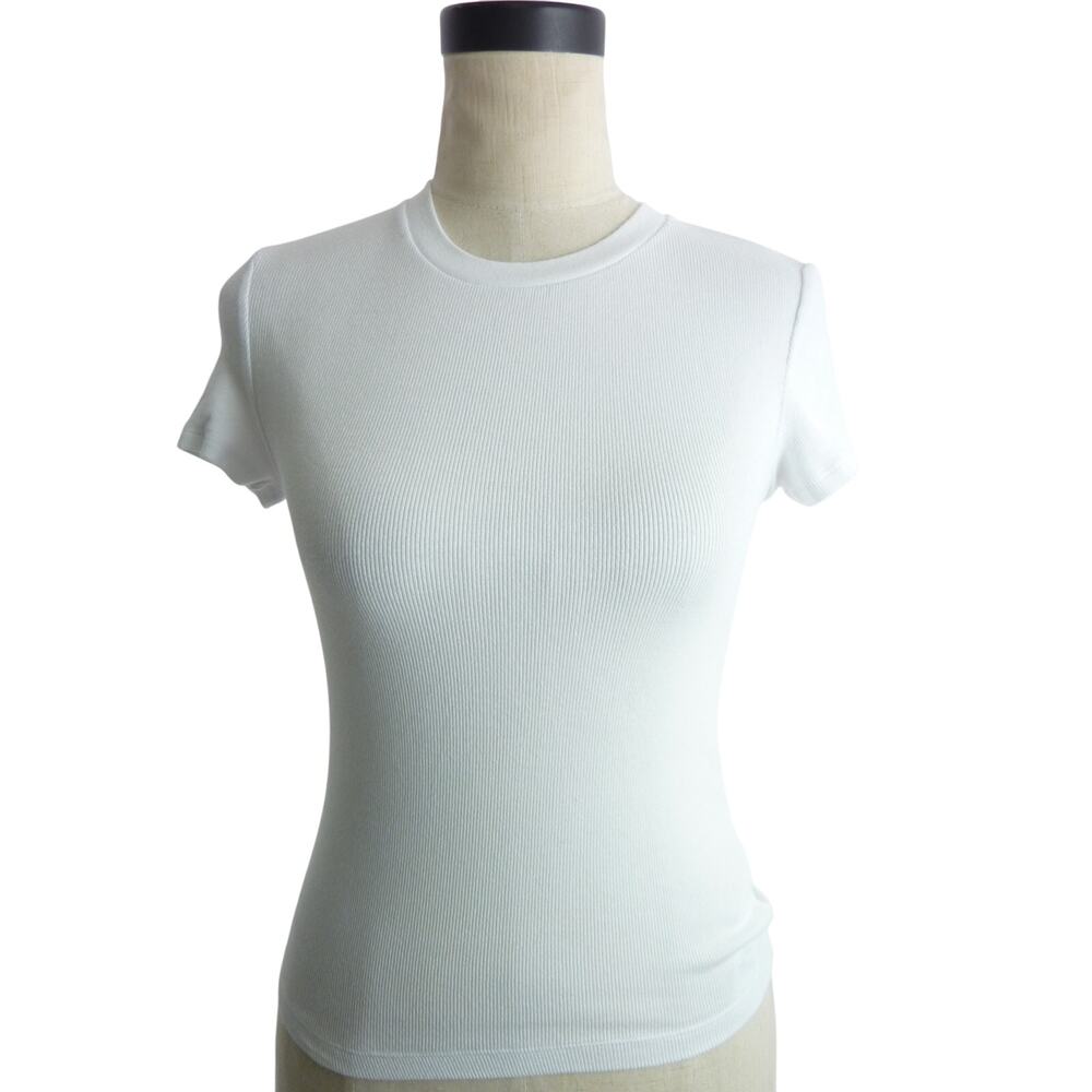 TNA Womens HomeStretch Ribbed White Top Size S Short Sleeve Crewneck Casual